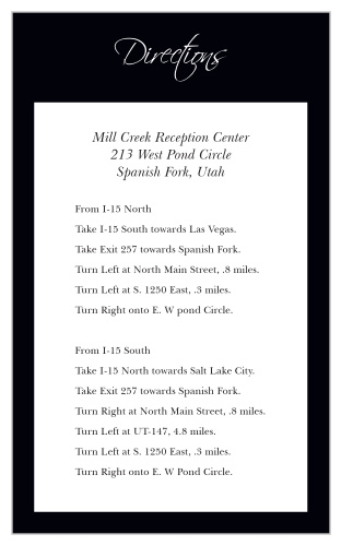 If you are looking for a direction card to match the classic sophistication of our Forever Modern photo wedding invitation, then our Forever Modern direction card is the right enclosure card for you.