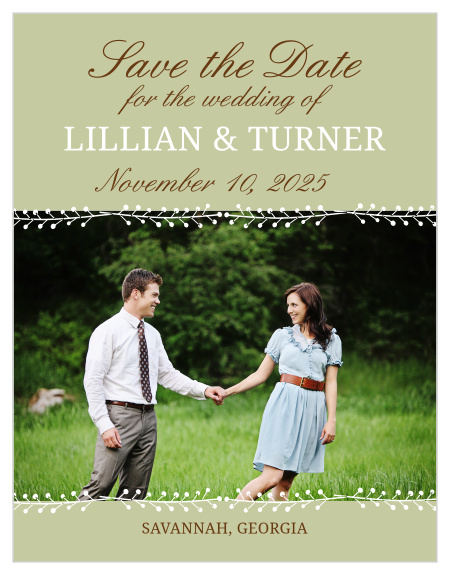 Our Flowering Border Save the Date Card is adorable modern design. With this trending design, you can change all the colors in order to match your wedding scheme. Personalize the card and see your modifications instantly!