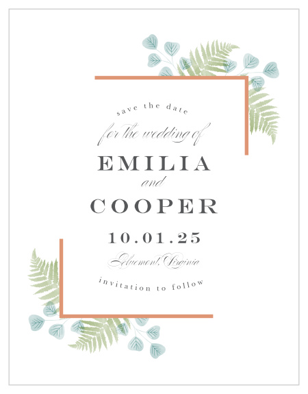Announce that you're officially planning your special day in style! With our Angled Foliage Save-the-Date Magnets!