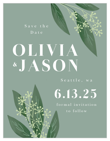 Send out our Simple Greenery Save-the-Date Magnets to impress all of your guests!