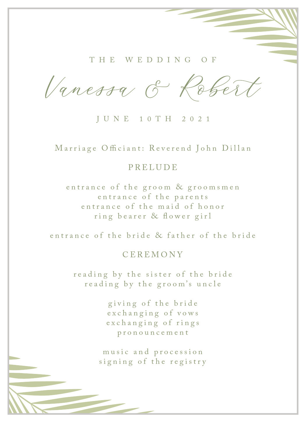 Palm Love Wedding Programs