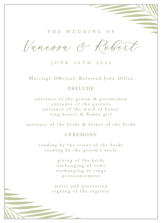 Dress your wedding ceremony in style with our Palm Love Wedding Programs.