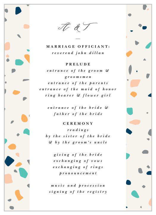 Keep your guests in the loop with our fun Grand Terrazo Wedding Programs!