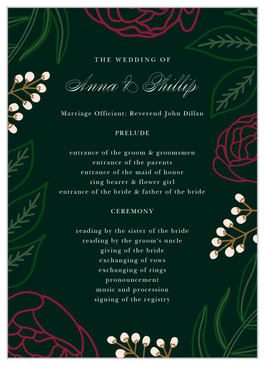 Our Sculpted Blooms Wedding Programs are the perfect way to keep your guests informed of the events of your big day!