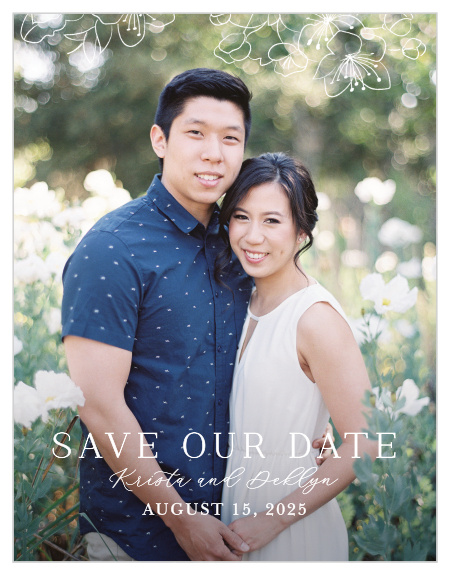 Announce your wedding in stunning elegance with our Sketched Florals Save the Date Magnets.