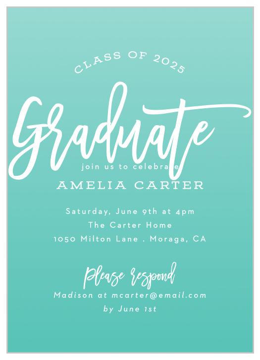 Less is more with this Paint Brush Lettering Graduation Invitations! With a sweet touch of hand lettering, all your friends will be jealous! Send out the graduation day details as well as the party details. Customize the colors and fonts to make it even more perfect!