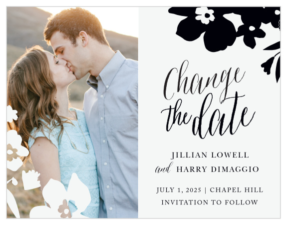 Let your family and friends know that your big day has been postponed due to unforeseen circumstances with MaeMae's Jett Change the Date Cards