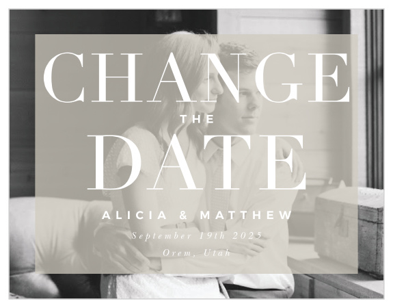 When unforeseen circumstances create a roadblock on your well-anticipated plans, we are here to help. Our Modern Inlay Change the Date Cards let you easily and conveniently alert your guest list that your event is postponed to a later date!