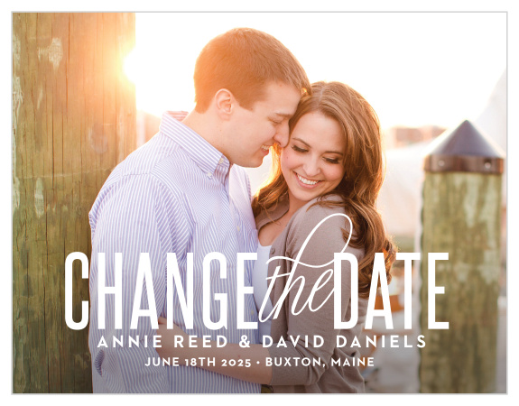When wedding plans change or get delayed, our Traditional Script Change the Date Cards are the perfect way to keep all of your guests in the loop about your postponement!