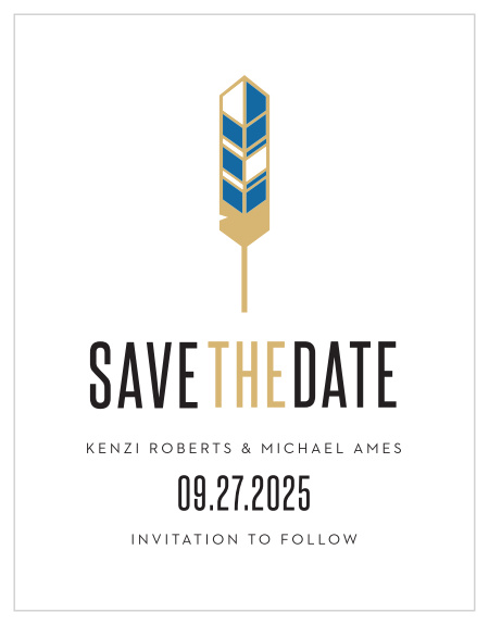 Family and friends are sure to mark their calendars for your wedding when they see the look of our Colorful Feather Save the Date Cards.