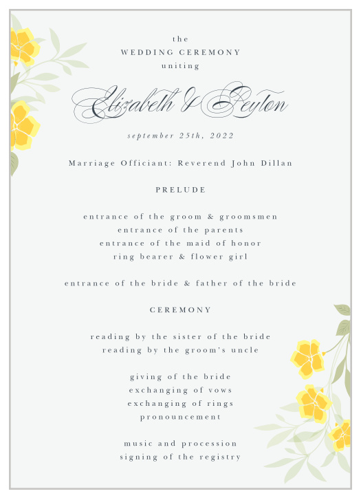 Everyone can follow along with our Clematis Blossom Wedding Programs.