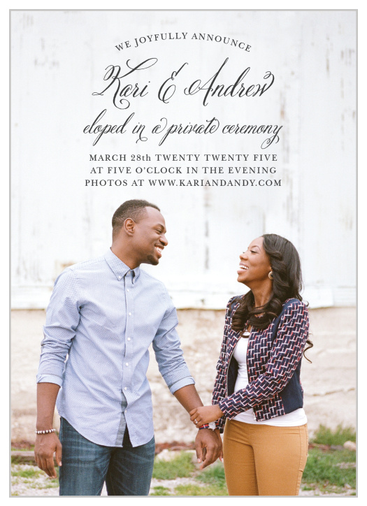 When it's better to keep things simple, our Timeless Script Elopement Announcements are here for you.