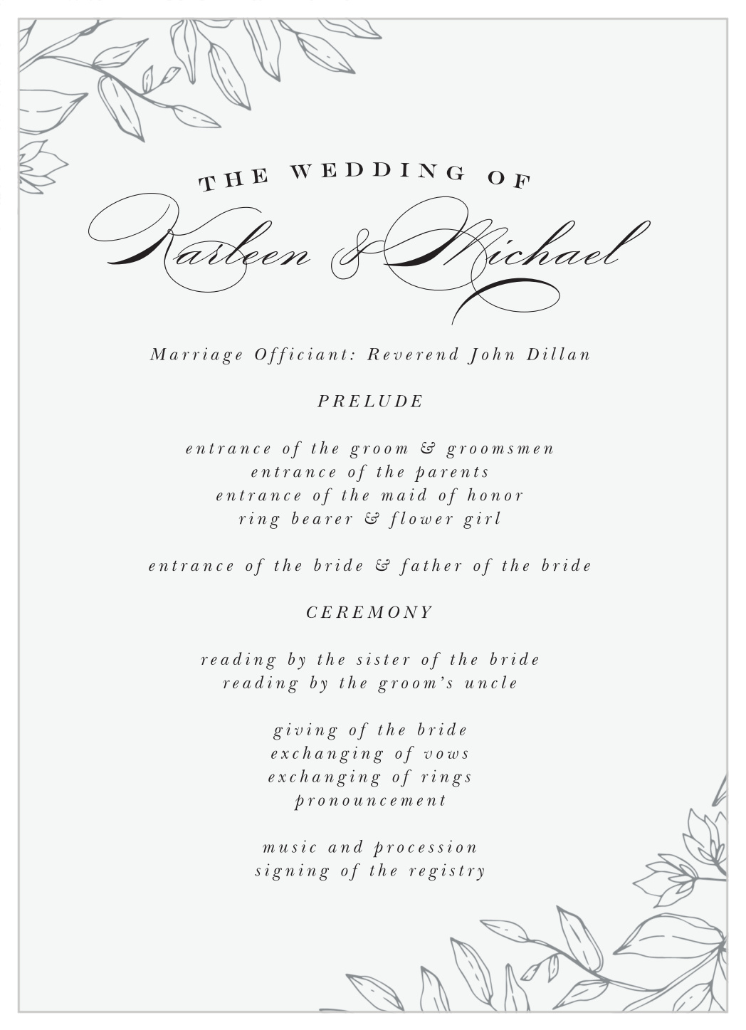 Penwork Florals Wedding Programs
