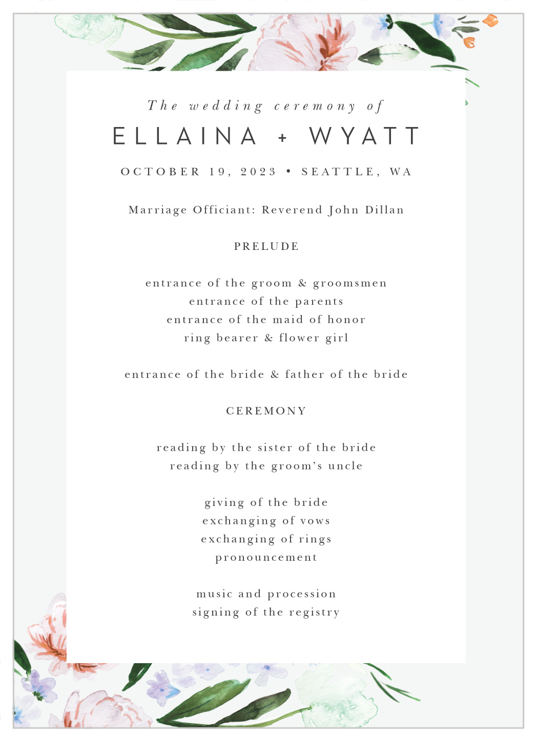 Floral Cascade Wedding Programs