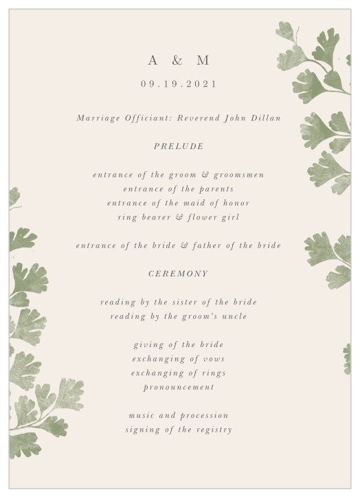 Keep everyone up to date with our Fern Frame Wedding Programs.