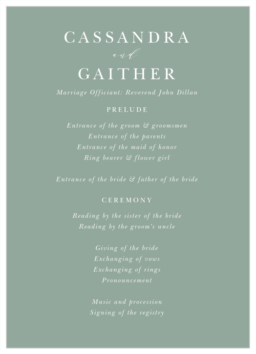 Let your family and friends know every step of your ceremony with the minimalist look of our Laurel Foliage Wedding Programs.