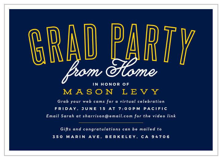Our From Home Graduation Invitations utilizes a set of crisp modern and fun fonts to announce their celebration.