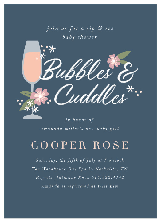 Wait to celebrate your new baby until after they have arrived, with our Bubbles and Cuddles Baby Shower Invitations!