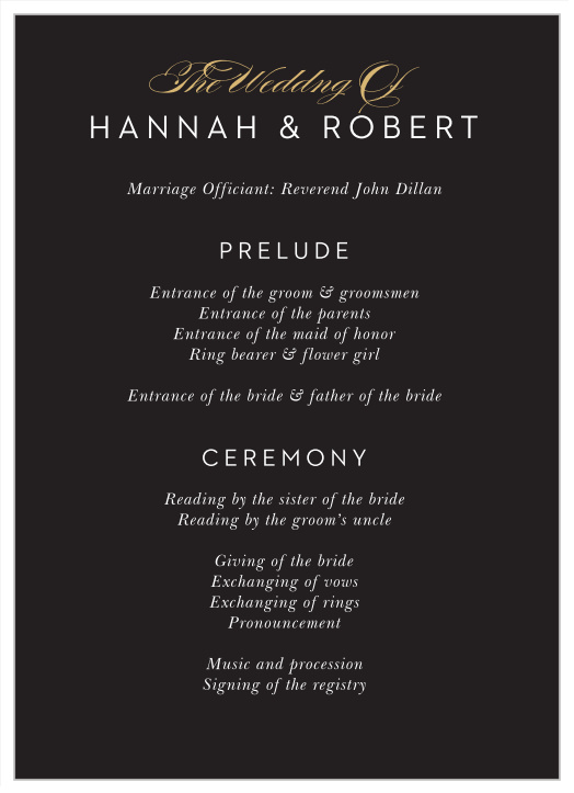 Let your family and friends know every step of the ceremony with our Modern Union Wedding Programs.