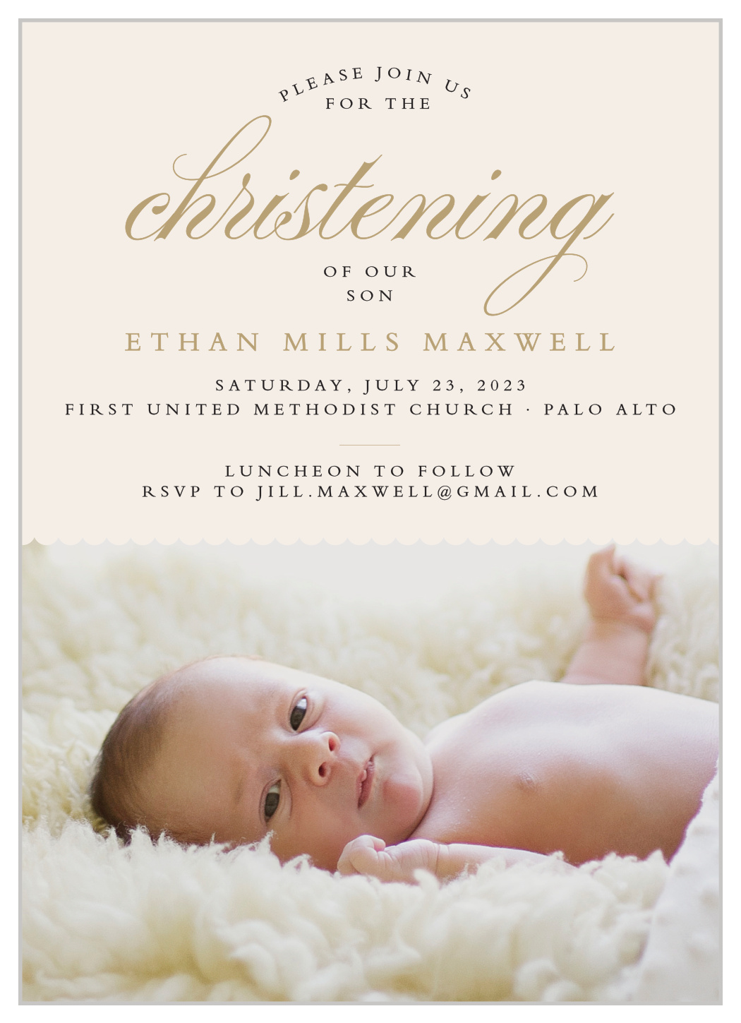 Scallops & Script Boy Christening Invitations