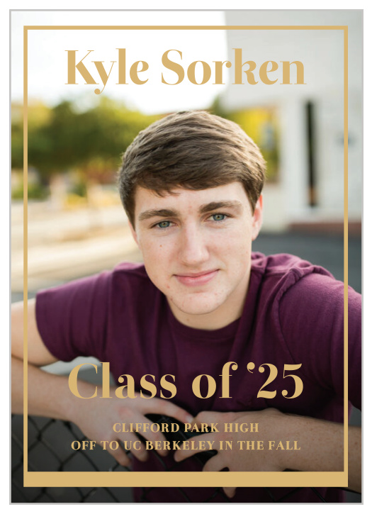 My, my! How time has flown! This card works for both an announcement and an invitation for your unforgettable graduation party!