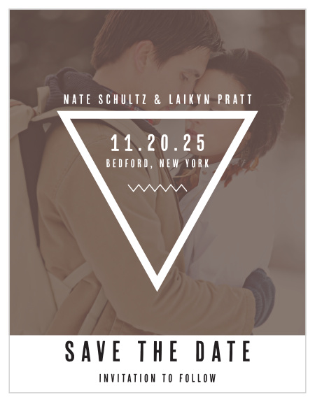 Prepare your guests with this geometric photo save-the-date magnet. With this contemporary design, you can change all the colors and fonts in order to match your wedding scheme.