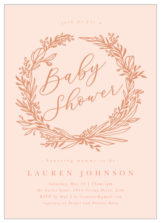 Our Modern Wreath Baby Shower Invitations are perfect for bringing your friends and family close to celebrate your new little one!