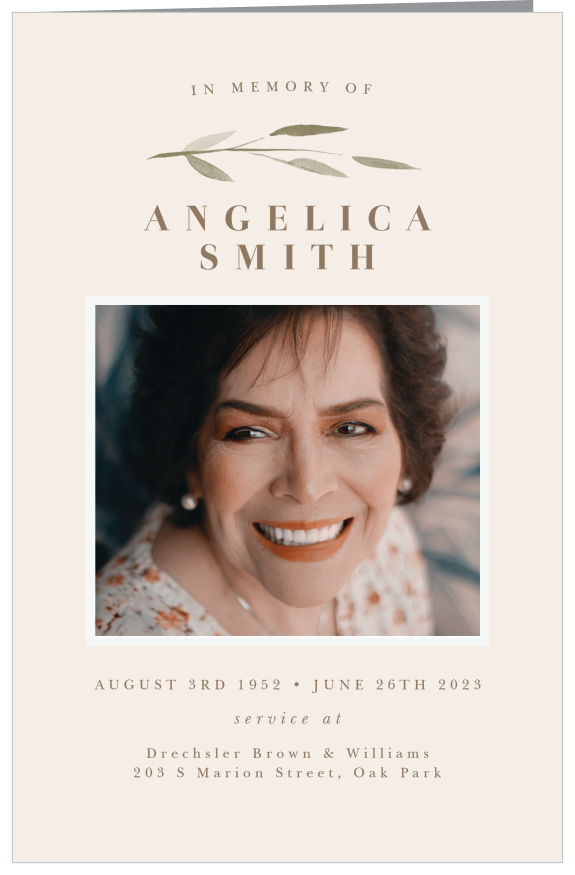 Provide those who attend the memorial our Watercolor Branch Memorial Book Fold Programs, so they can know the names of all who were closest to the departed that present during the service.