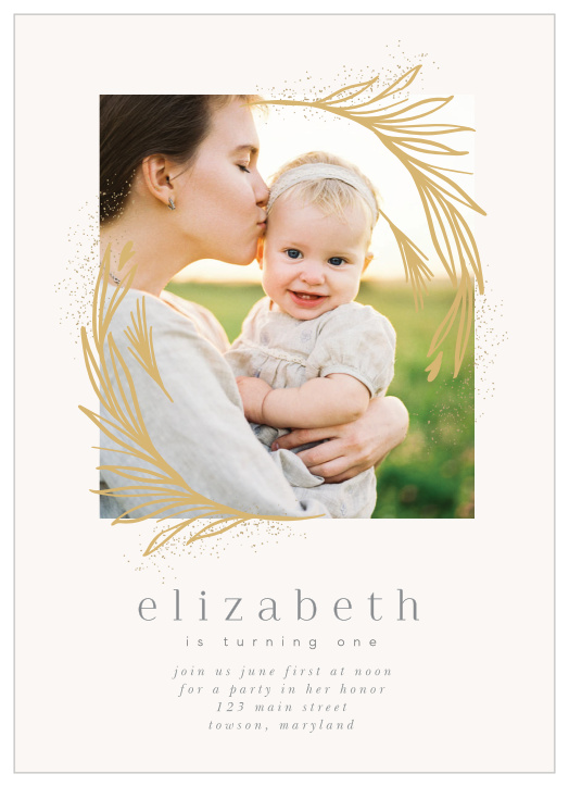 Stand out with our Peek Frame First Birthday Invitations.