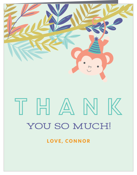 Your child's party guests are sure to feel their appreciation for attending their very first birthday celebration, with our Jungle Friends First Birthday Thank You Cards!