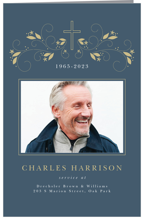 Our Golden Celebration Memorial Book Fold Programs are perfect for informing family and friends of every step of the funeral service.