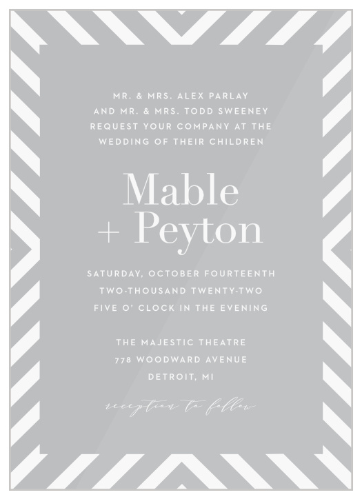Gather close family and friends together to celebrate your marriage with our Boldly Striped Clear Wedding Invitations.