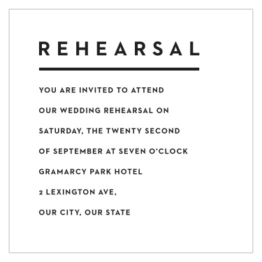 Practice makes perfect! Our Perfectly Stacked Rehearsal Cards bring your family and friends together the night before to make sure that your wedding ceremony will go off without a hitch!