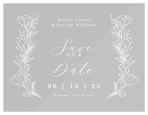 Our Tulip Wreath Clear Save The Date Cards are the perfect way to ensure your out-of-town guests are able to make it to your big day!