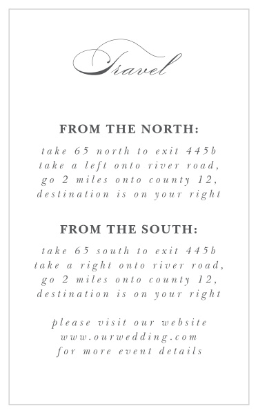 Help guide your guests to your event, by including our All Script Direction Cards in your wedding suite!
