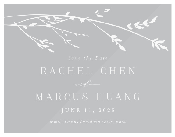 Our Sweet Grass Clear Save the Date Cards are sure to have family and friends running to their calendars to pencil in your wedding day.