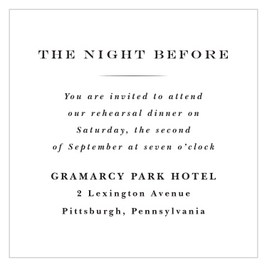 Bring family and friends together before your big day to make sure it will go off without a hitch with our Down The Aisle Rehearsal Cards!