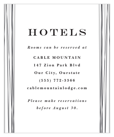 Recommend local hotels or let out-of-town guests know where you have booked a block of rooms with our Down The Aisle Accommodation Cards.