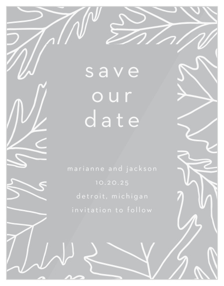 Be sure friends and family pencil your wedding day on their calendars with our Modern Autumn Clear Save the Date Cards. 