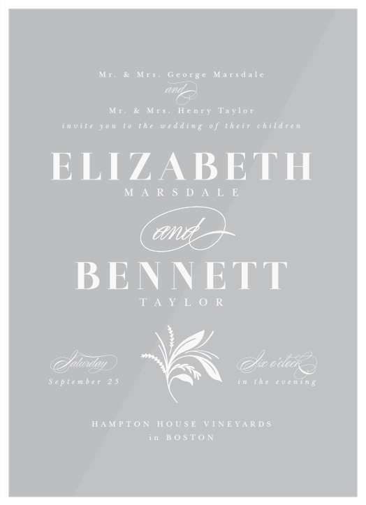 Bring family and friends together to celebrate your marriage with our Timely Tradition Clear Wedding Invitations.