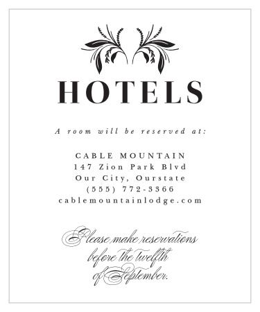 Recommend local hotels or inform family and friends where you have booked a block of rooms with our Timely Tradition Accommodation Cards.