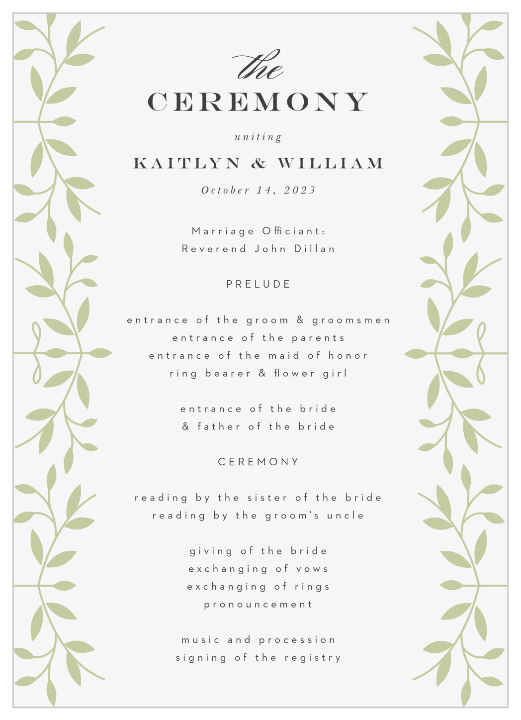 Laced in Laurels Wedding Programs