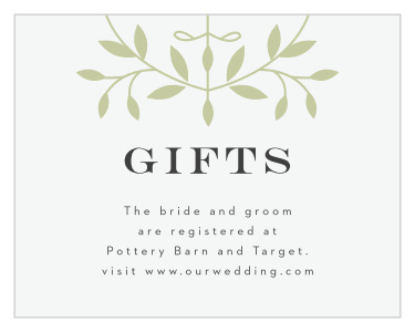 Share your wedding information in botanical splendor with our Laced in Laurels Registry Cards.