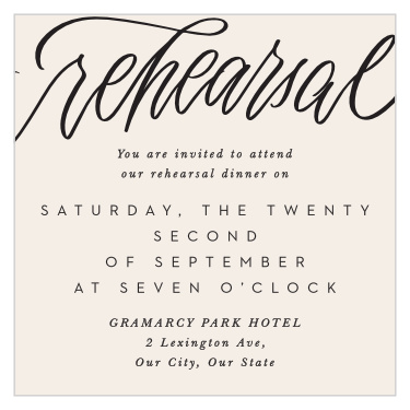 Our Bold Script Rehearsal Cards are the perfect way to invite close friends and family to your wedding rehearsal dinner!
