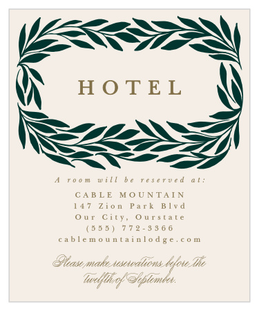 Let out-of-town family and friends know where you have booked a block of rooms with our Trimmed Trifecta Accommodation Cards. 