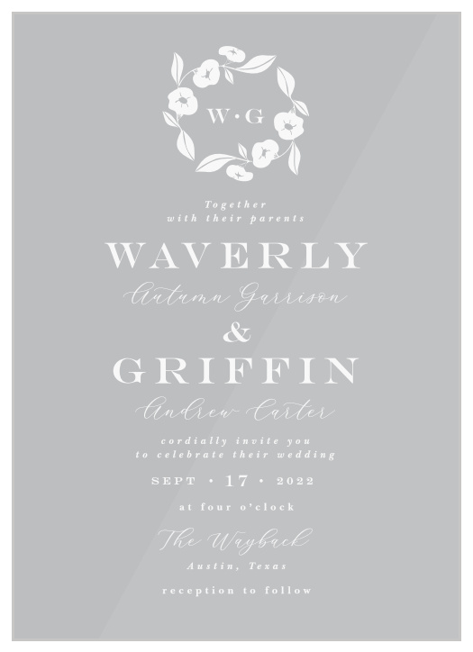 Bring your friends and family together for a celebration with the Graphic Wreath Clear Wedding Invitations.