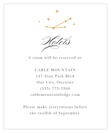 Our Classic Constellation Accommodation Cards are the perfect way to make sure your out of town guests know where to stay for your big day!