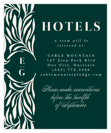 Recommend local hotels or let family and friends know where you have booked a block of rooms with our Garden Monogram Accommodation Cards.