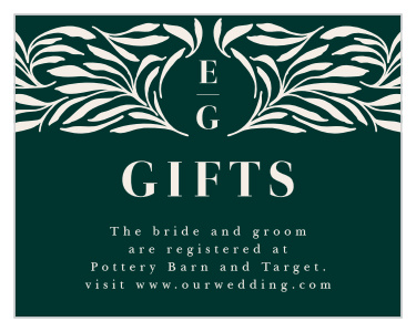 Let loved ones know where you would like your wedding gifts from with our Garden Monogram Registry Cards.