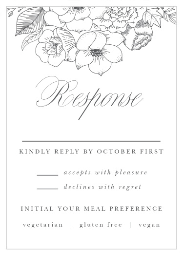 Gather your wedding information with timeless style with our Rustic Botanicals Response Cards.
